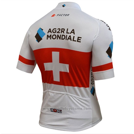 2018 Maillot Cyclisme Ag2r La Mondiale Champion Suisse Manches Courtes et Cuissard